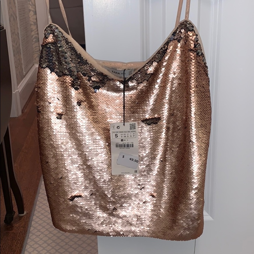 Rose Gold & Black Sequin Zara Knit Tank Top